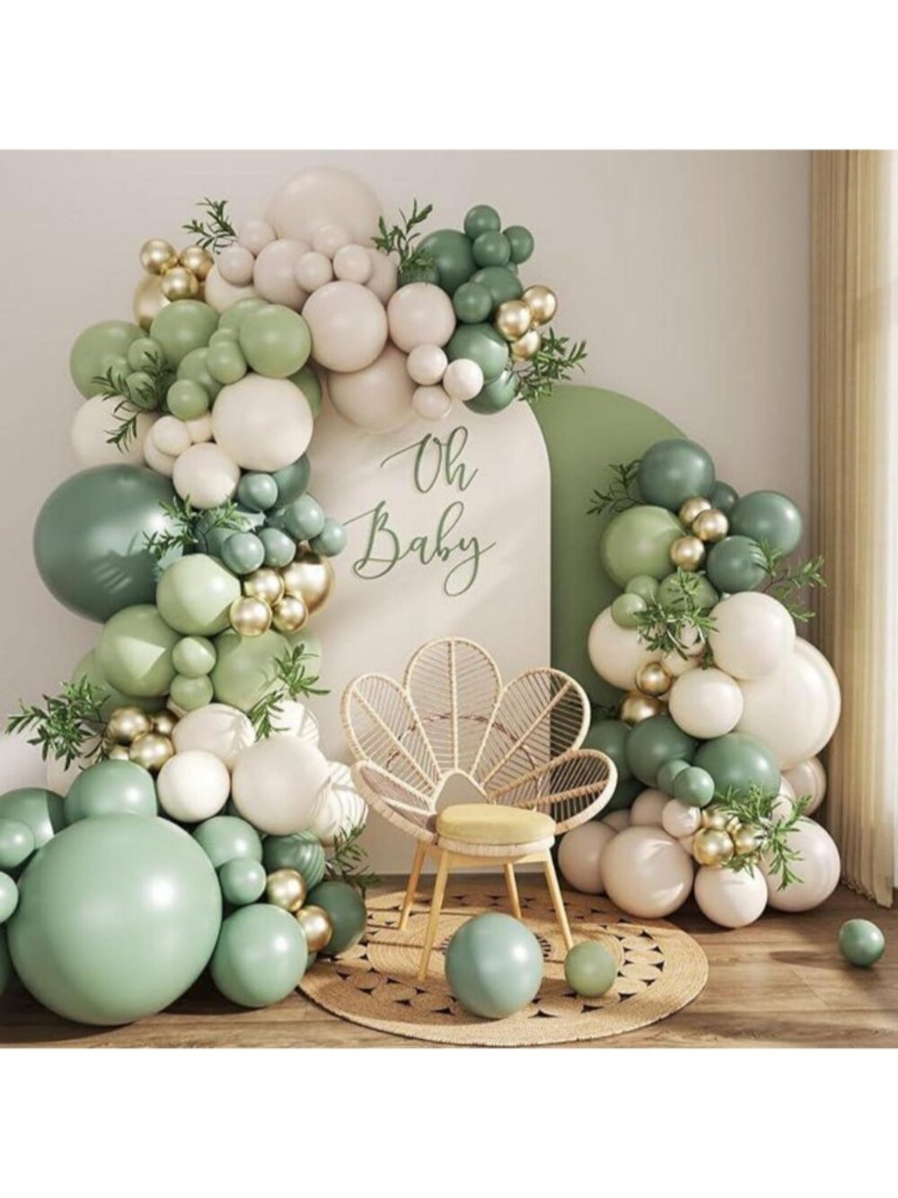 139 PCS Sage Green Balloon Arch Kit: Gold & White Party Decor